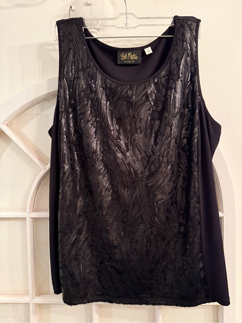 Bob Mackie Wearable Art Black Sequin Tank Tunic Plus Size 1X Sparkle Party Cami